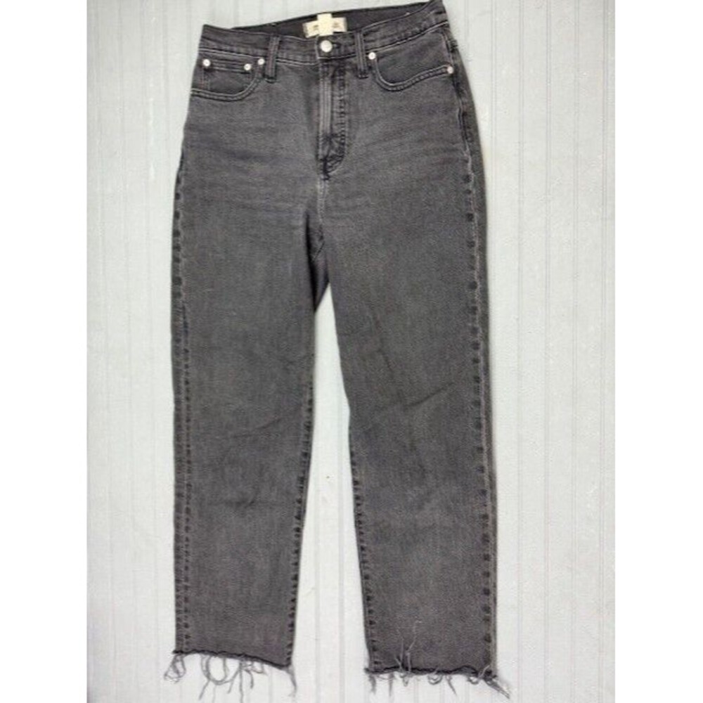 Madewell 26 Womens Jeans The Perfect Vintage Straight Black Raw Hem High Rise